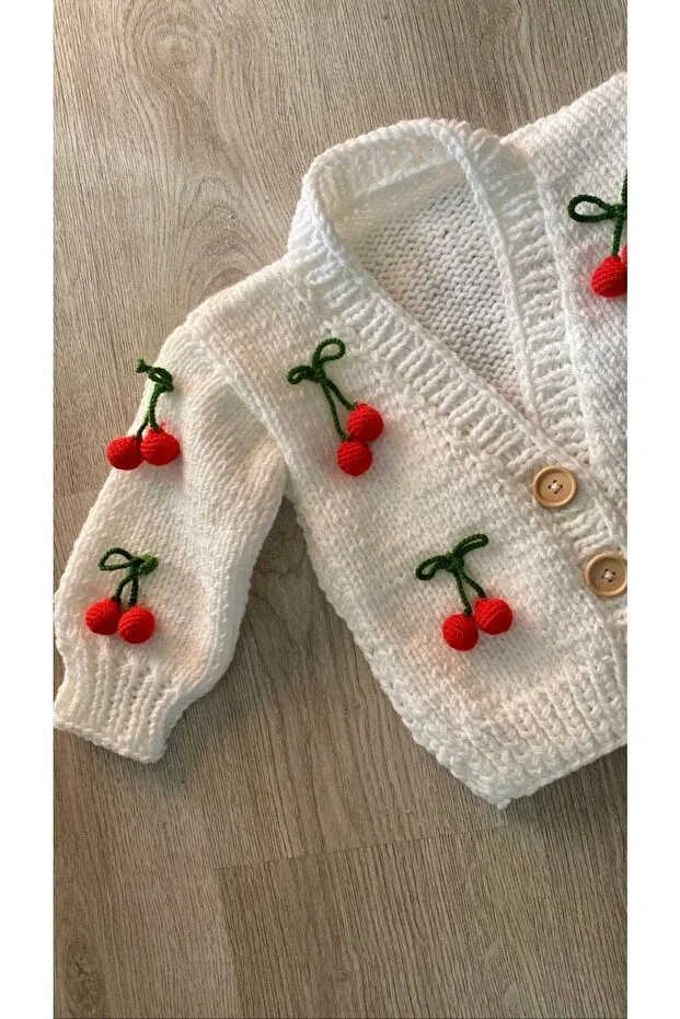 Детский кардиган для девочек с флоральным принтом Hobihanem Tuhafiye, Cherry White