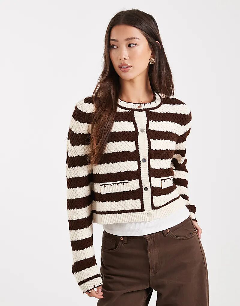 

Кардиган Miss Selfridge с двумя карманами в полоску, вязанный накидом, цвета пахты