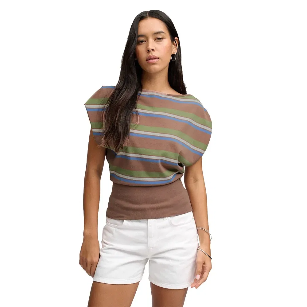 Женская футболка с рукавом-фонарик Deep Rib Stripe Bardot Superdry, Brown