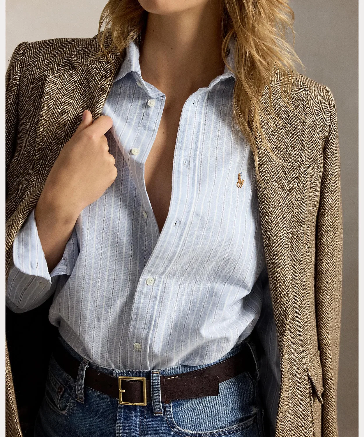 Женская рубашка свободного кроя из хлопка оксфорд, с длинным рукавом Polo Ralph Lauren, Blue — фото 4
