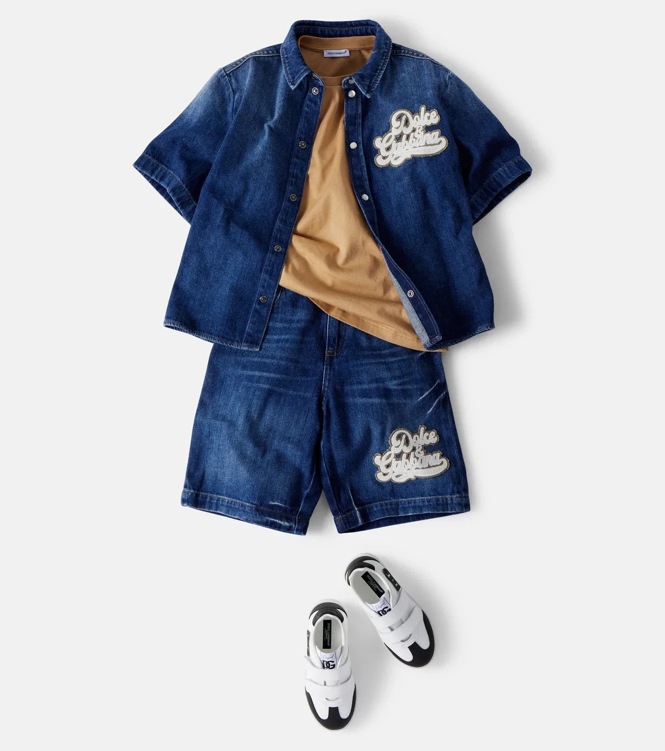 Джинсовая рубашка с аппликацией логотипа Dolce&Gabbana Kids, синий — фото 2