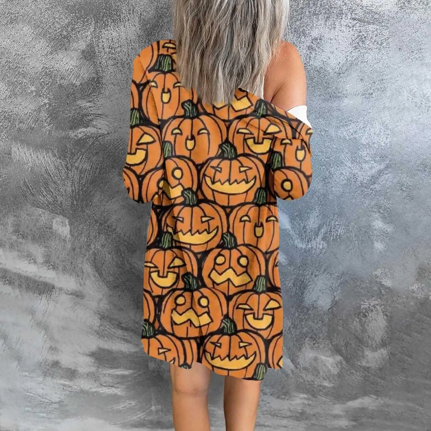 Женский кардиган с принтом Costume di Halloween, motivo zucca con pipistrello, 2-oro — фото 2