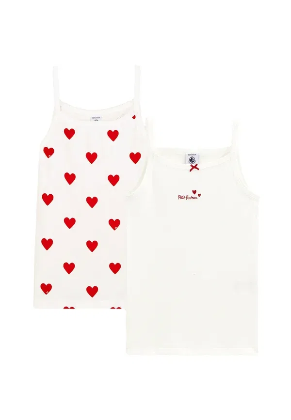 Комплект из 2 маек с принтом и бантом Heart Petit Bateau, white/red, белый/красный