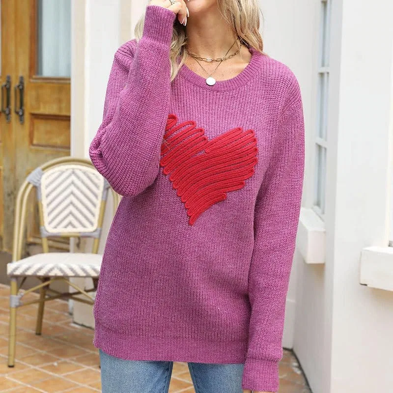 Женский свитшот с принтом Heart Knitted Pullover, фиолетовый — фото 2