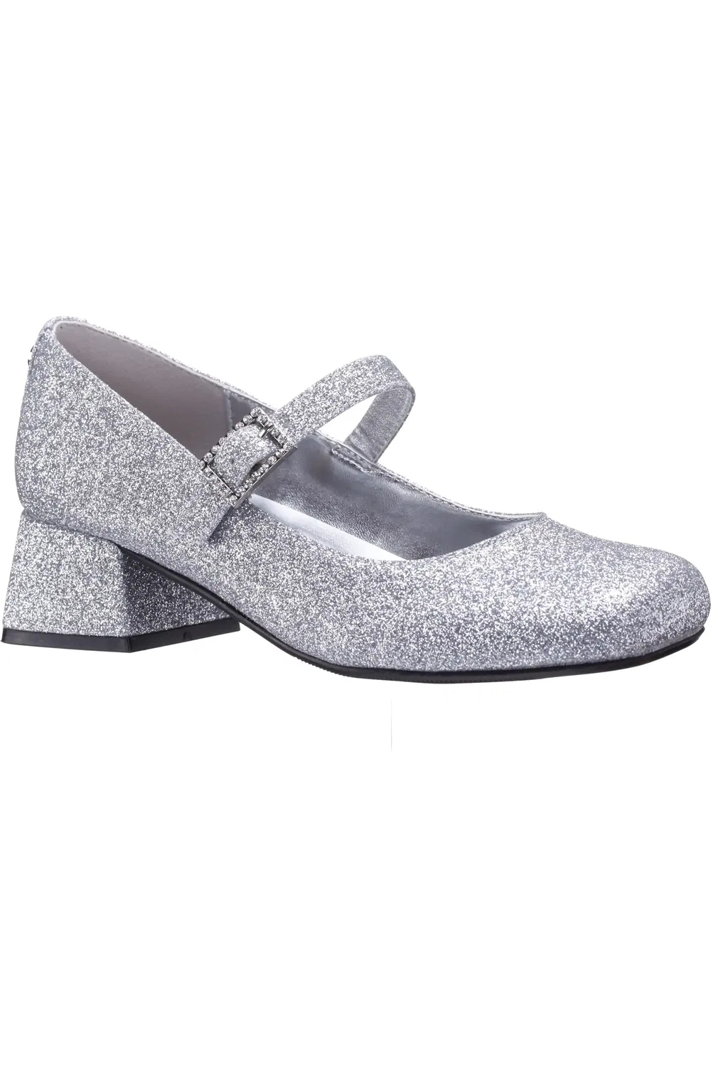 Детские туфли Мэри Джейн с блочным каблуком Mila Nina, Silver Baby Glitter