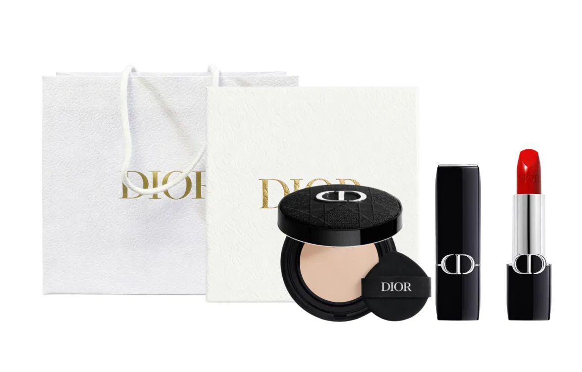 Женский набор косметики с помадой и тональным кремом DIOR, Red
