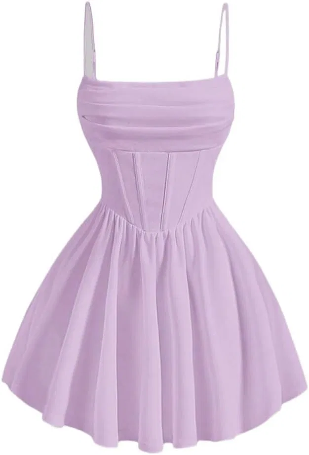 Женское элегантное платье на тонких бретелях с высокой талией, Mauve Purple