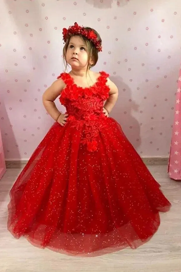 Детское платье для девочек из фатина с принтом Crowned Red Rose Miço Kids, Red