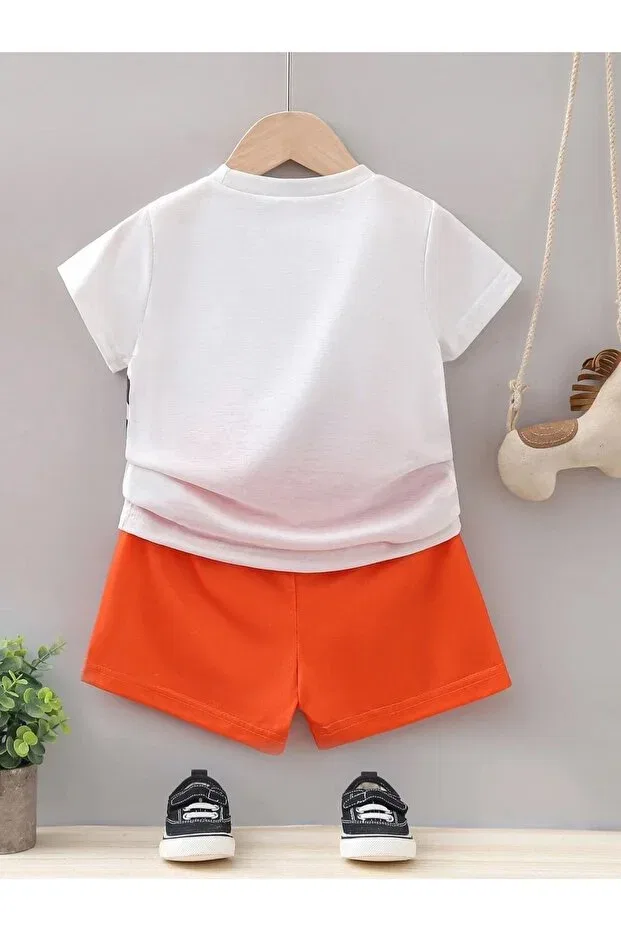 Детский комплект футболки и шорт с принтом Claw detailed teddy bear printed summer Keywest, White Orange — фото 2