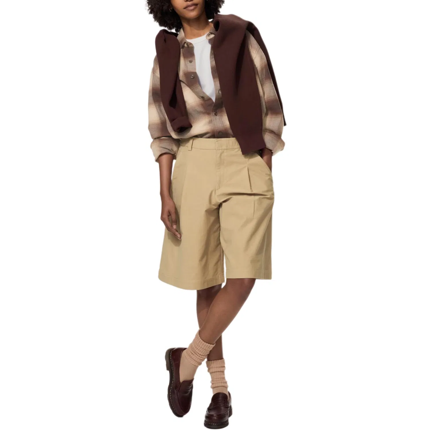 Мужская рубашка с лацканами Brown UNIQLO, Brown — фото 3