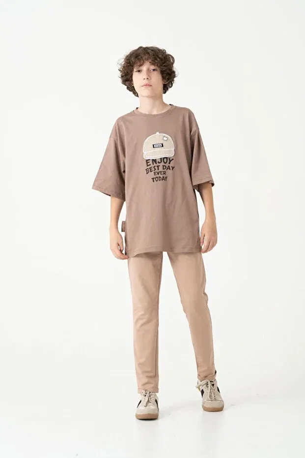 Детские спортивные штаны для мальчиков с двойным поясом Mışıl Kids, Beige