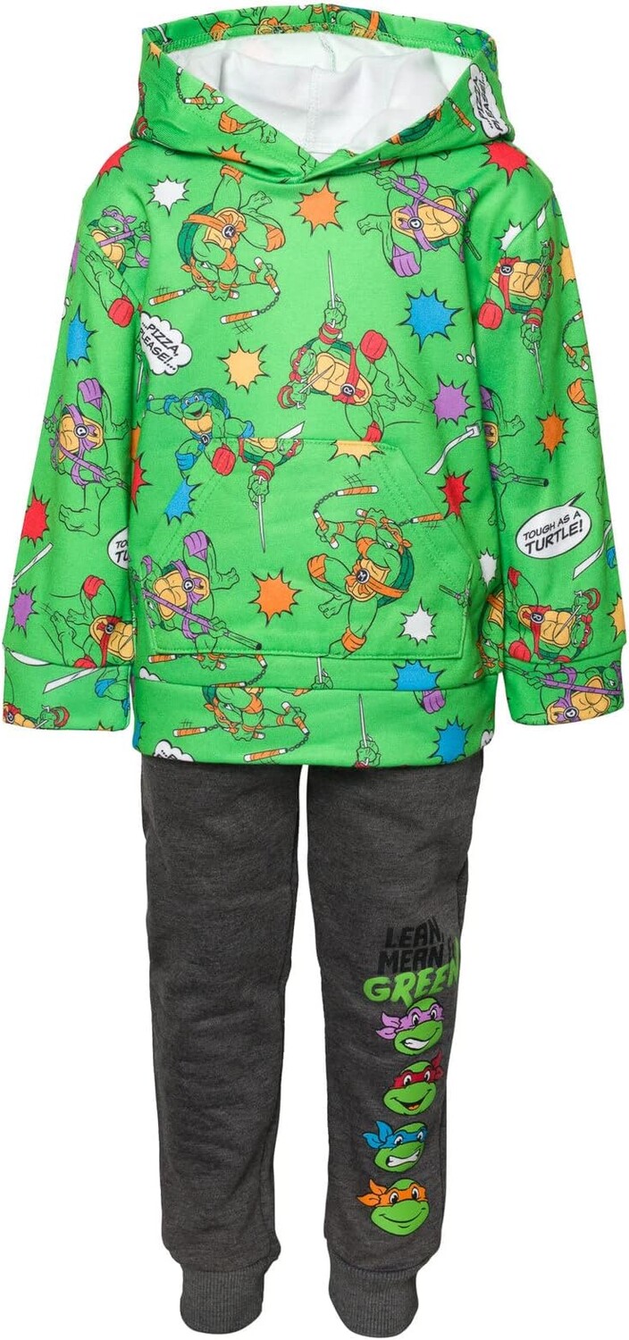 Детский флисовый костюм Teenage Mutant Ninja Turtles, Hoodie And Pants, 2 предмета, зеленый/серый — фото 2