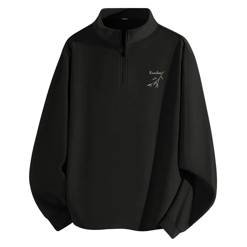 Детское футболка унисекс с воротником-стойкой Miniso, Velvet Soft Touch Black (Bamboo Shadow Breeze Chest Logo)