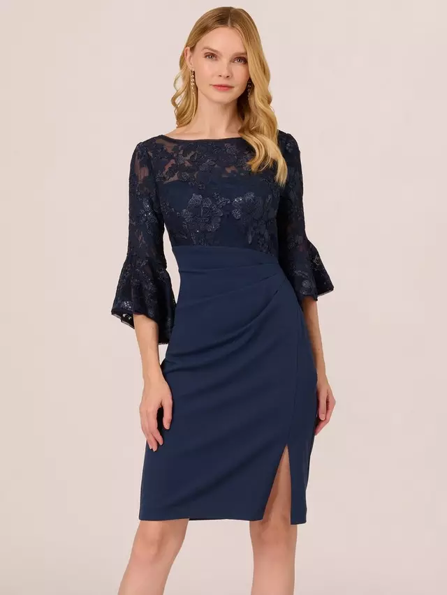 

Платье Adrianna Papell Floral Lace Combo Sheath, темно-синий