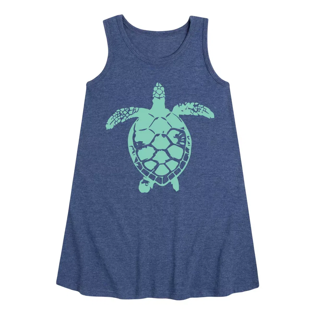 Детское платье-трапеция для девочек без рукавов Sea Turtle Instant Message, Heather Navy
