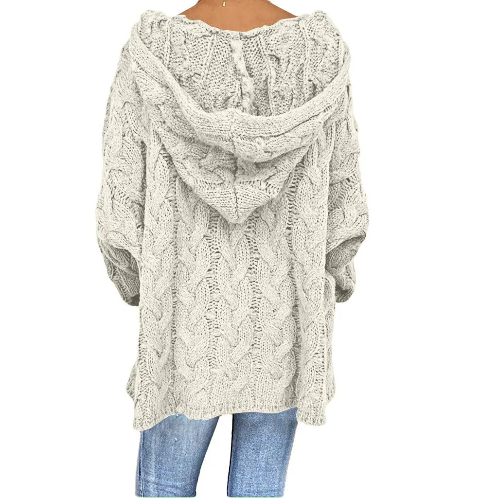 Женский свитер с v-образным вырезом и косами Chunky Knit Pullover Hoodies, White — фото 4