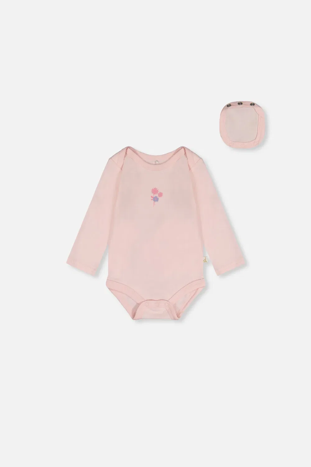 Детский боди-комбинезон с длинным рукавом с цветочной деталью Organic Cotton Onesie Deux par Deux, Very Pale Pink
