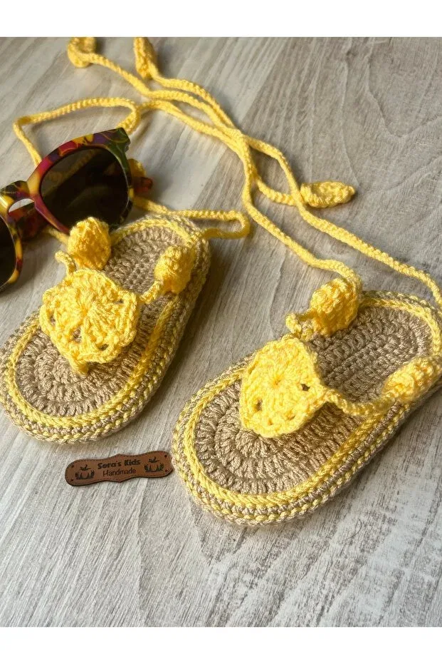 Детские тапочки-носочки для девочек вязаные Seraskids, Yellow — фото 4
