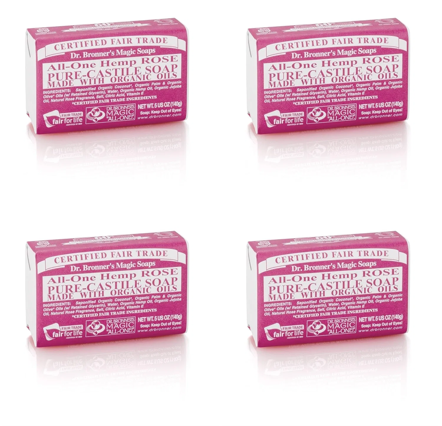 Мыло твердое Organic Rose, Dr. Bronner's, 4 шт, 140 г