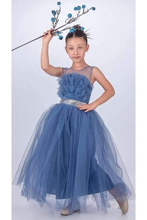 Детское платье для девочек без рукавов Modest S.T. Sebat Tekstil, Indigo — фото 2