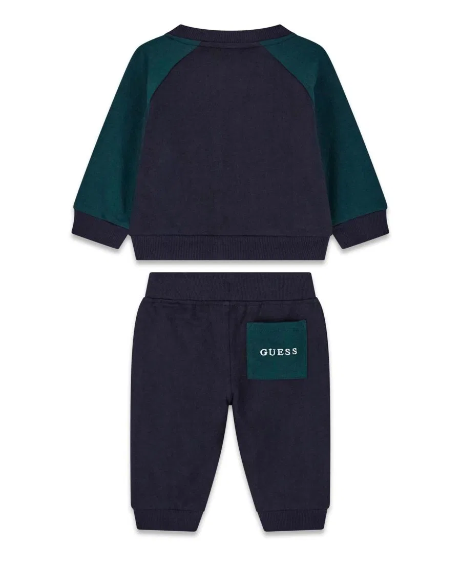 Детский комплект из лонгслива и спортивных брюк с принтом GUESS, Navy Green — фото 3