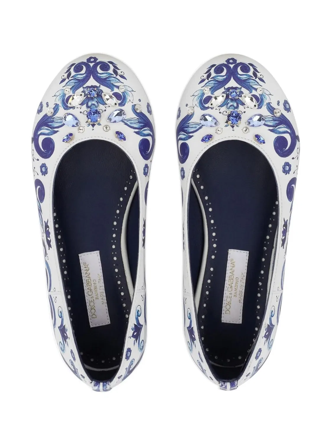 Dolce & Gabbana Кожаные балетки с майоликовым принтом, белые — фото 2