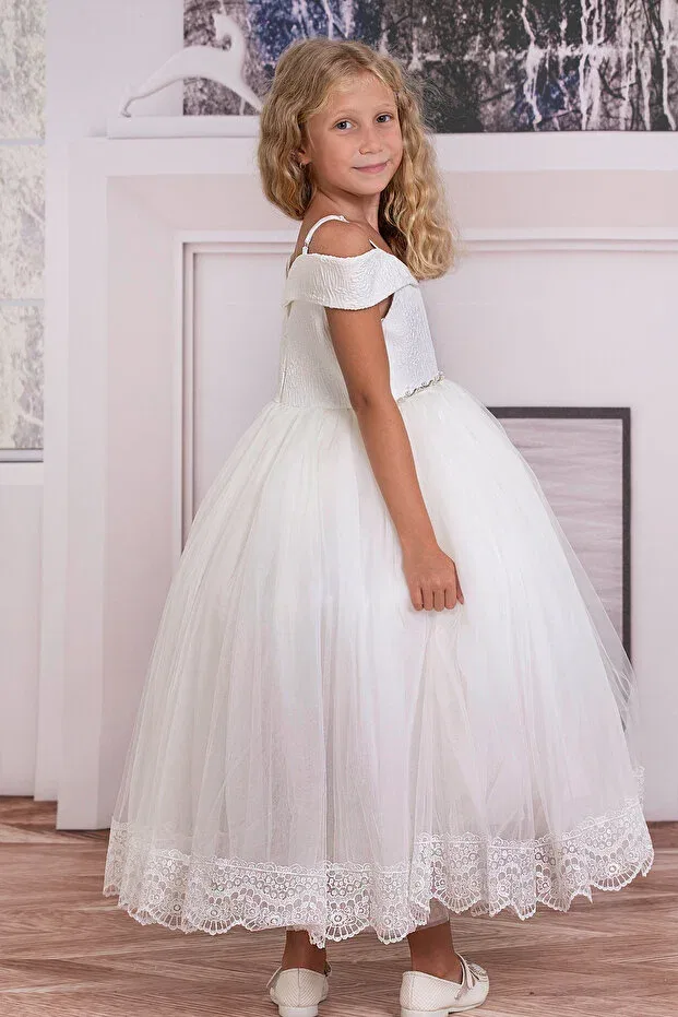 Детское платье для девочек с бретельками Süslü Pink Kids, White — фото 3