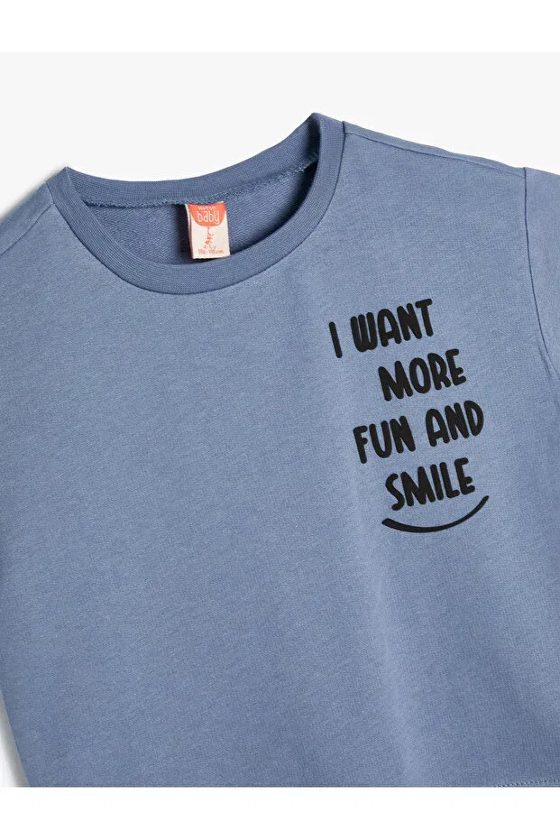 Детская футболка с принтом Slogan printed t-shirt short sleeve crew neck cotton Koton, Blue — фото 3