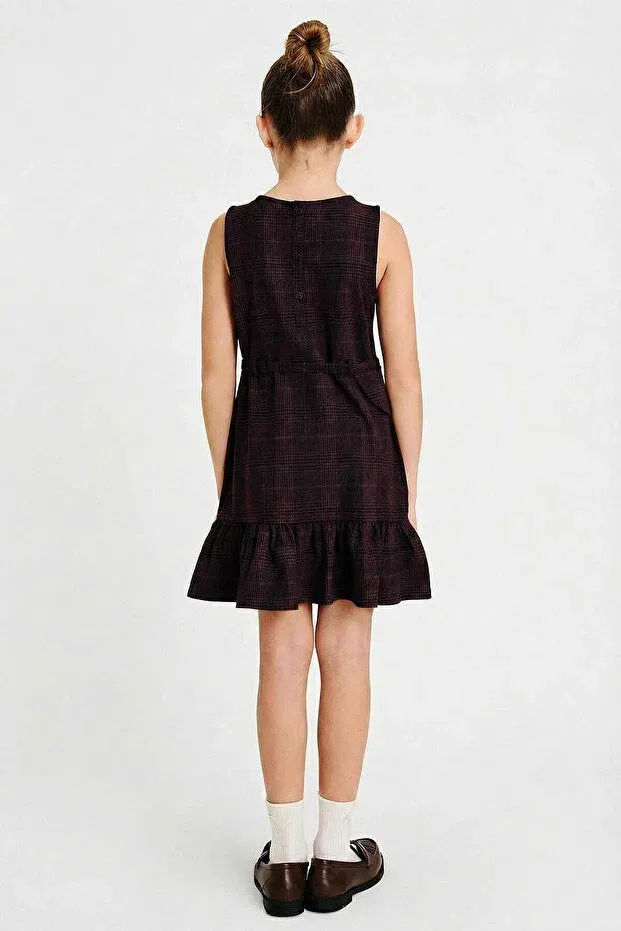 Детское платье для девочек с принтом Checked Pack Of Belt Brown Girls' Dresses G6894A8/BN130 Defacto, Coffee-Bn130 — фото 4