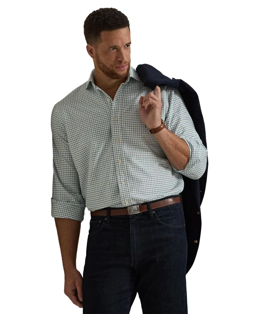 Рубашка оксфордская с принтом Tattersall, модель Big & Tall Polo Ralph Lauren, White Green Multi — фото 3