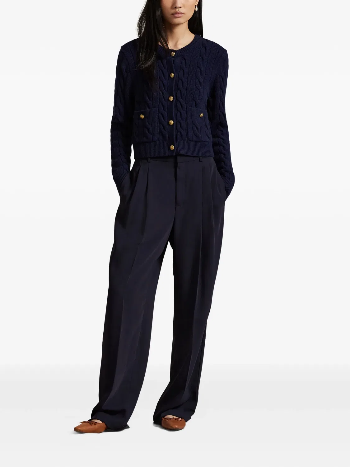 Кардиган из косички темно-синего цвета Polo Ralph Lauren, темно-синий — фото 4