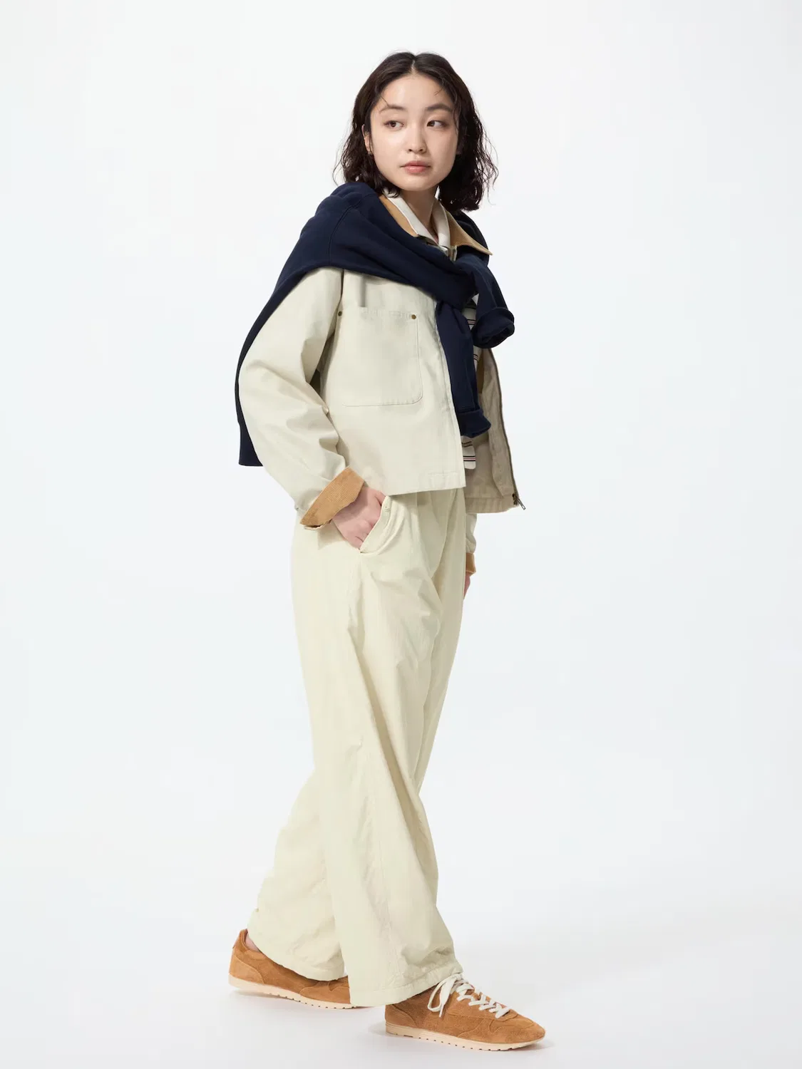 Теплые удобные брюки / короткая длина Uniqlo, натуральный