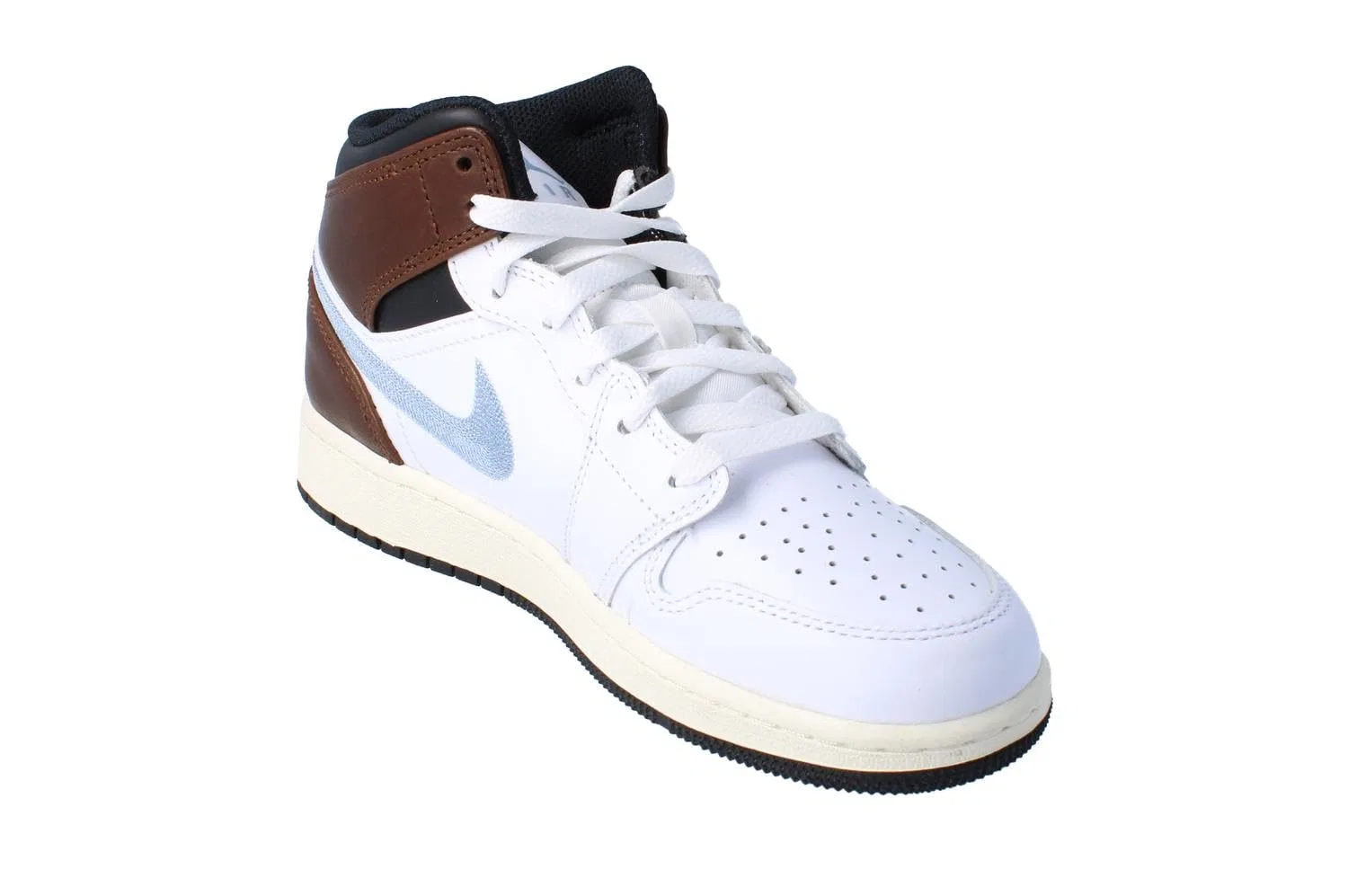 Детские кроссовки для мальчиков с шнуровкой Air Jordan 1 Mid Se (Gs) NIKE, White Blue Grey Black Vela 142 — фото 4