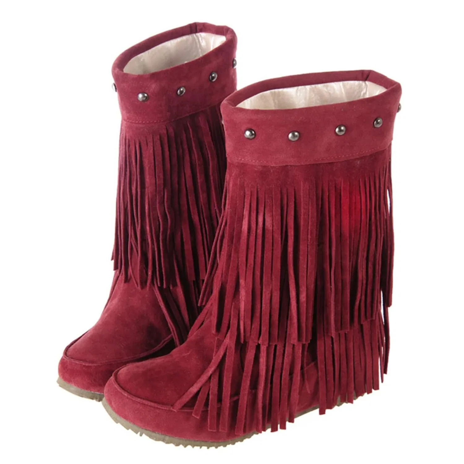 Детские ботинки для девочек с принтом Girls Elegant Non-Slip Leather Boots with Printed Pattern and Lace Up Boots for Women Western Garden Boots Non-Slip Leather Winter Shoes, Red — фото 4