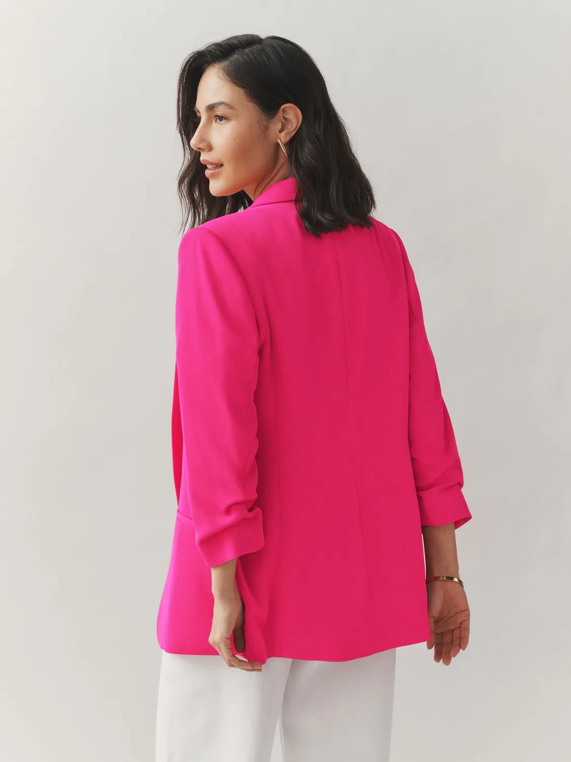 Блейзер свободного кроя с рукавами-буфф, модель Relaxed Ruched Sleeve Next, ярко-розовый — фото 3