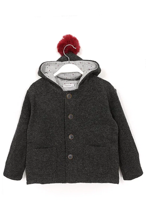 Детское пальто для девочек хлопковое с капюшоном Dobakids, Anthracite