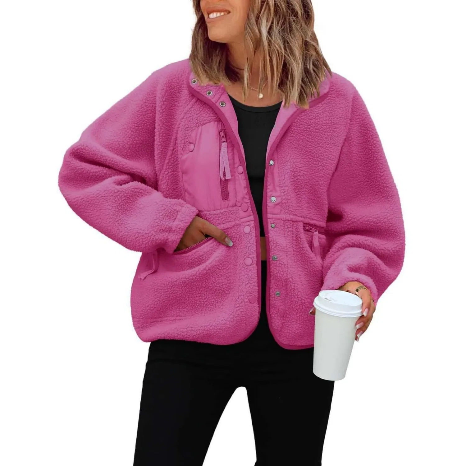 Женское пальто с меховым ворсом Furry Fleece Jacket, Rosso rosato