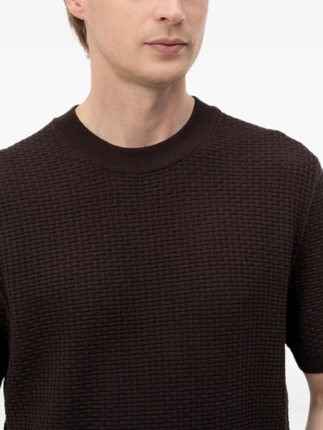 BOSS Свитер вафельной вязки коричневый — фото 2