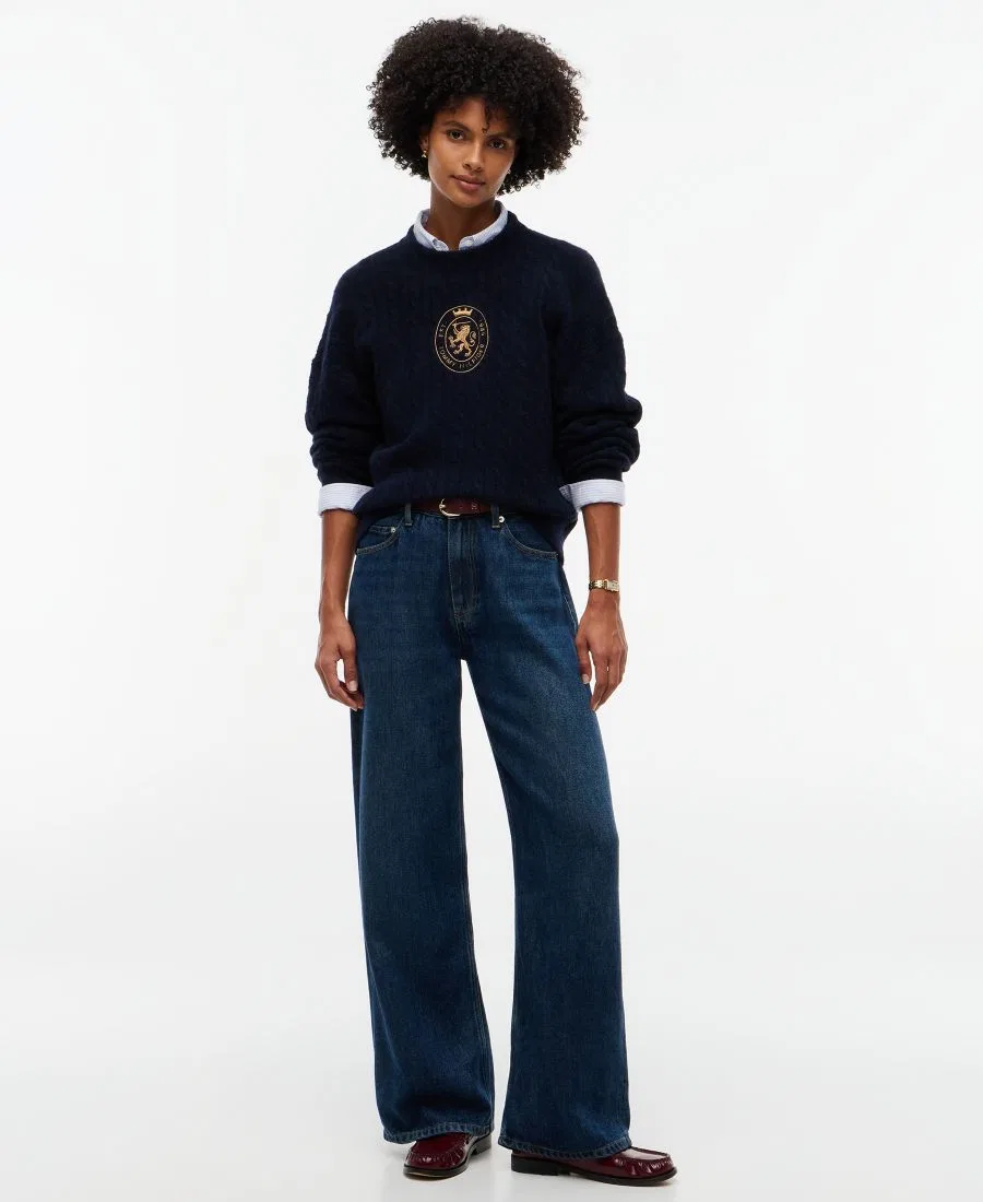 Женский свитер крупной вязки с круглым вырезом и вышитым гербом Tommy Hilfiger, Dark Blue — фото 2