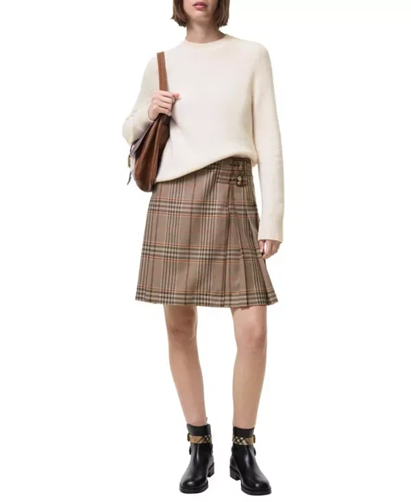 Женская юбка A-силуэта из шерстяного мулине с клеткой Burberry, Sandstone Beige
