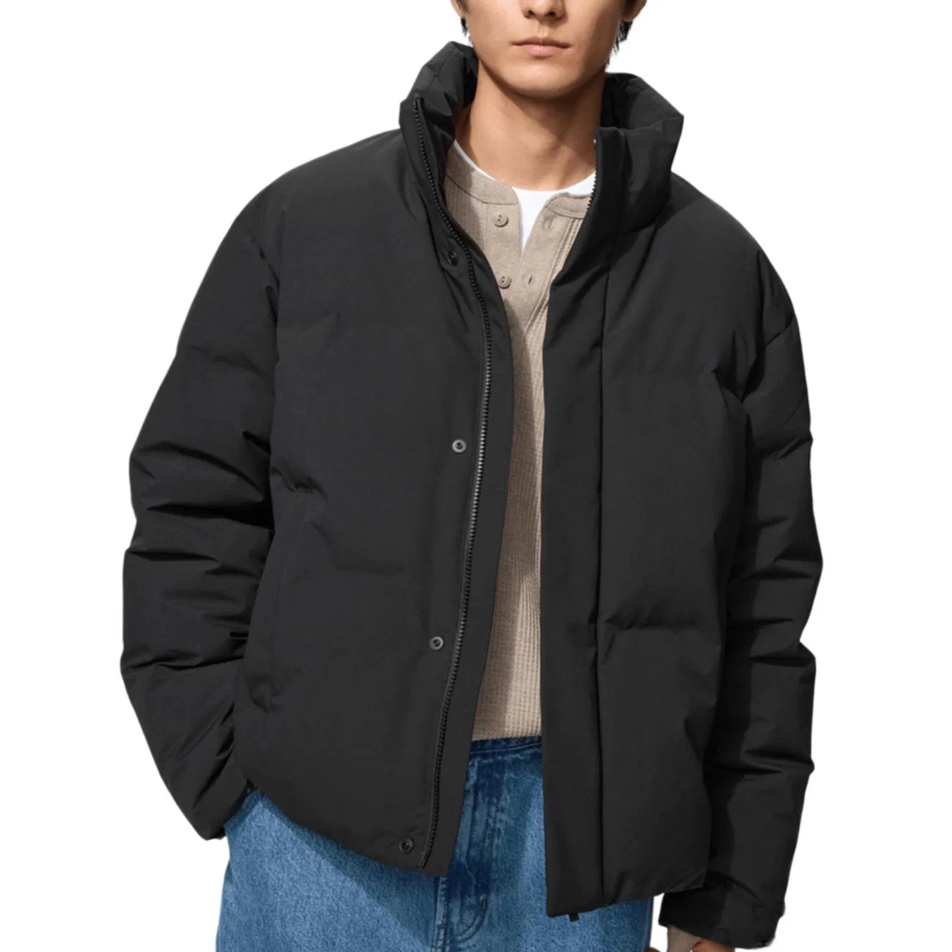 Мужская куртка пуховик с воротником-стойкой UNIQLO, Black