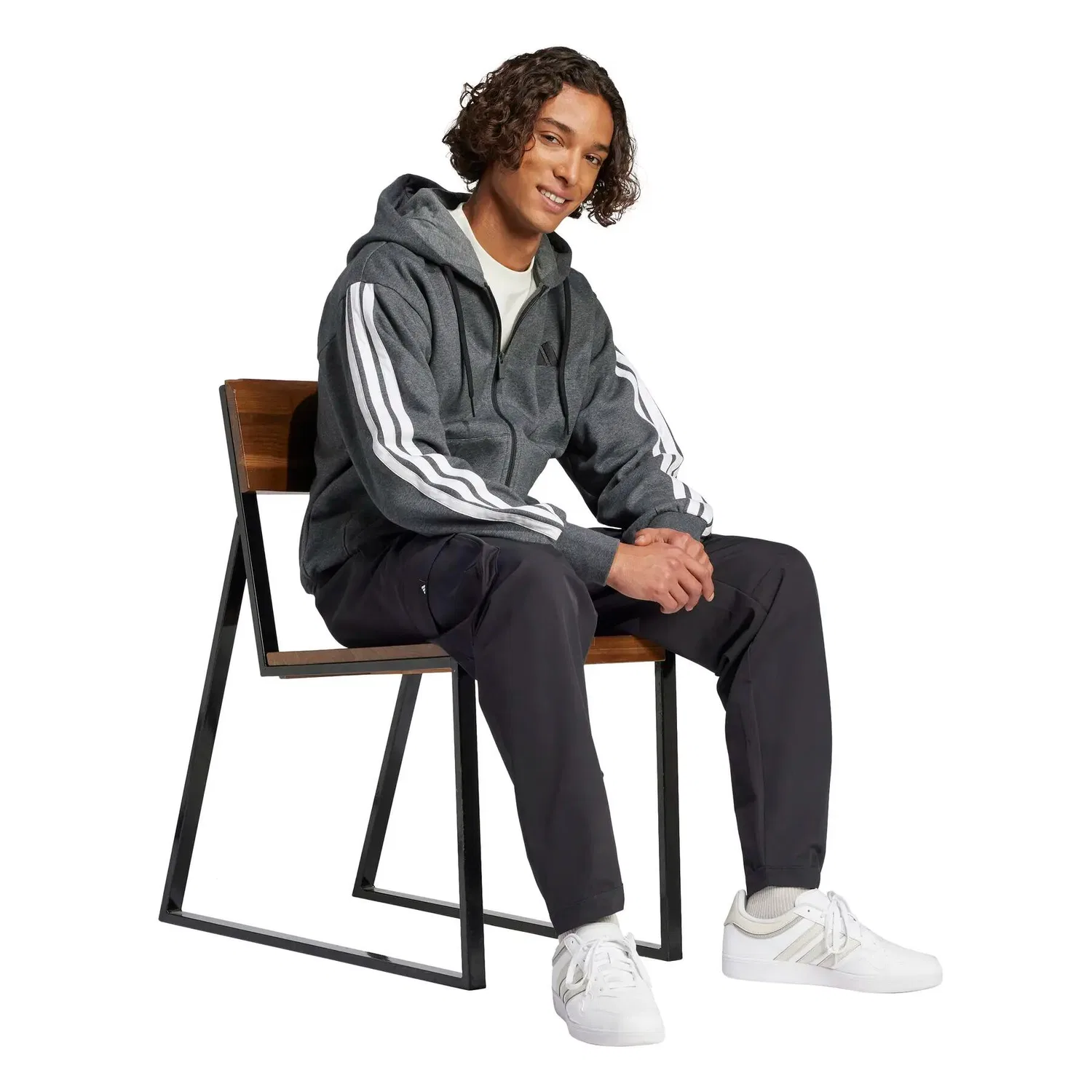 Мужское худи с флисом 3S Fleece FZ Hoodie Adidas, Grau Schwarz — фото 3