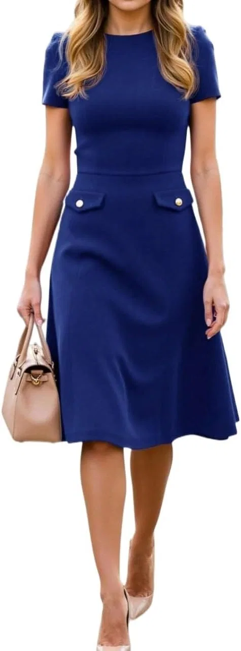 Женское элегантное платье А-силуэта с коротким рукавом, Royal Blue