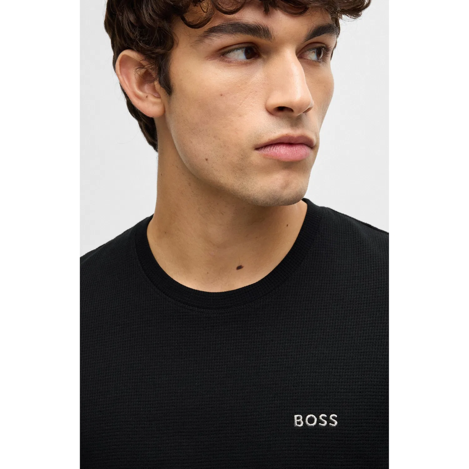 Мужская пижамная футболка с вафельной текстурой BOSS, Black — фото 3