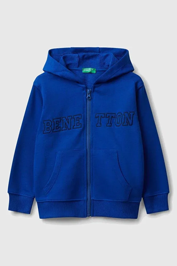 Детское худи с принтом Saks Blue Zippered Hooded Sweatshirt United Colors Of Benetton, Saks Blue