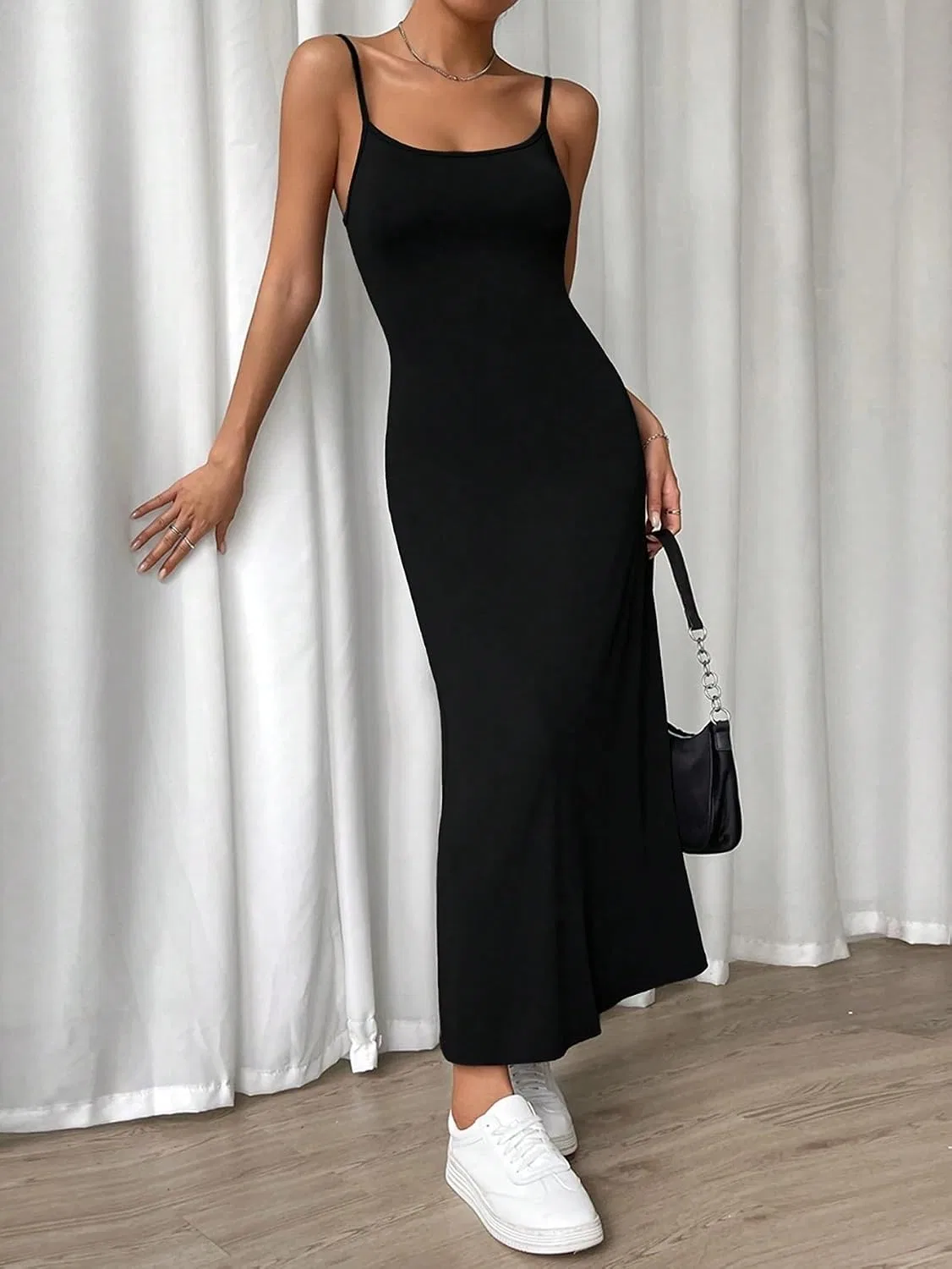 Женское облегающее платье на бретелях с открытой спиной, Black — фото 3