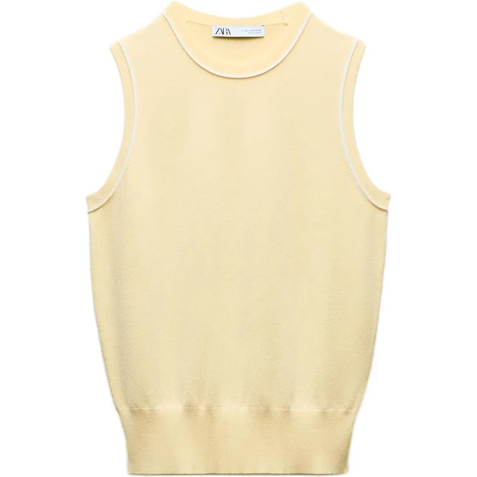 Женский топ без рукавов с круглым вырезом, Cream, ZARA