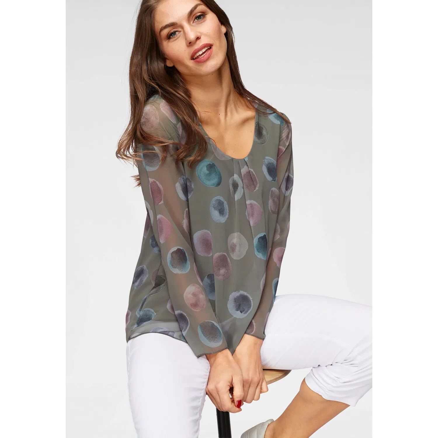Женский блуза-свитшот с принтом Aniston SELECTED, Olive Green