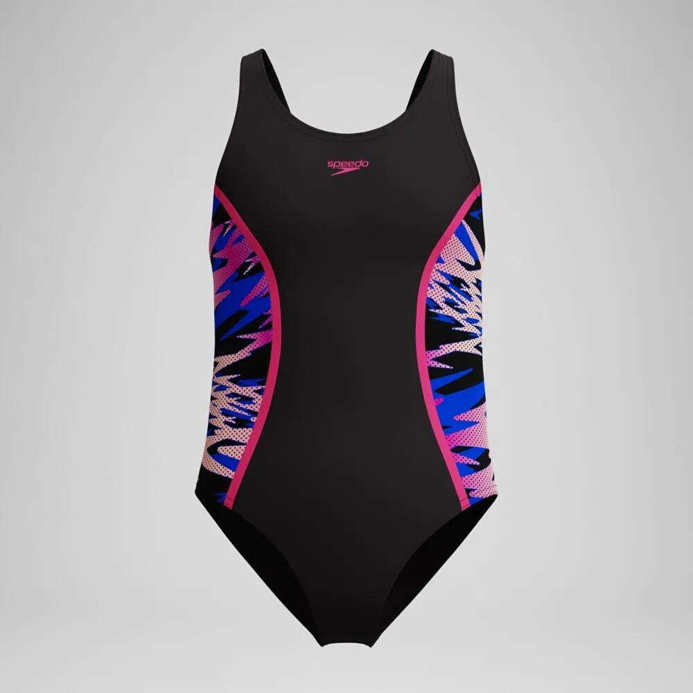 Детский купальник для девочек с принтом Hyperboom Splice Speedo, Черный Розовый