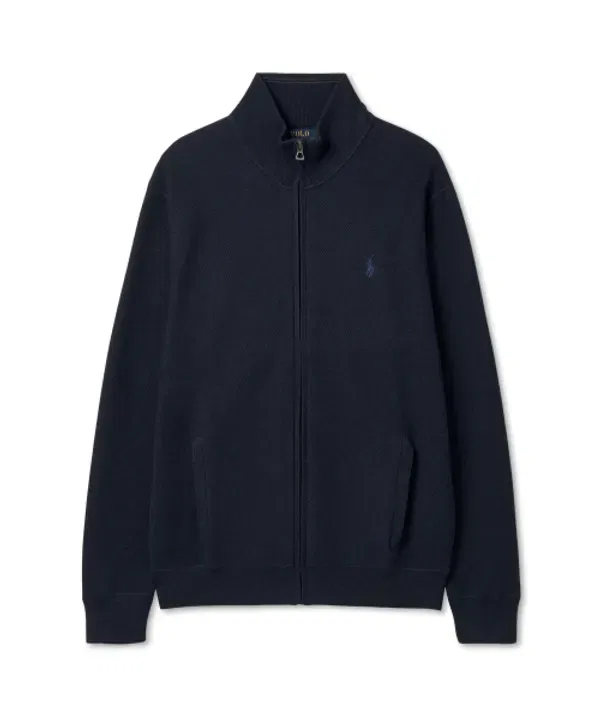 Свитер с полной застежкой-молнией из хлопка, Polo Ralph Lauren, темно-синий